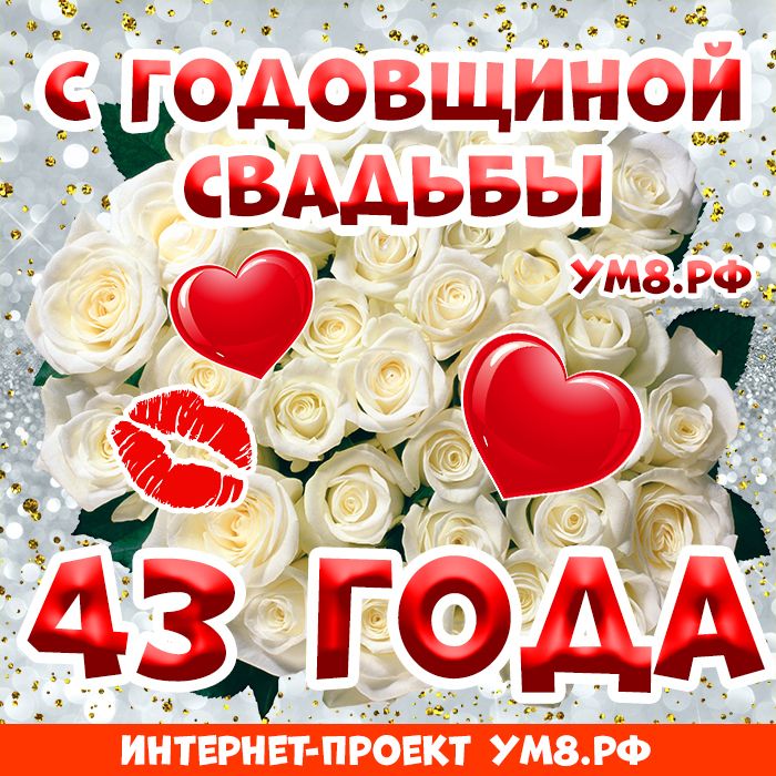 Поздравление на 43 года! Картинка, красивая открытка! С